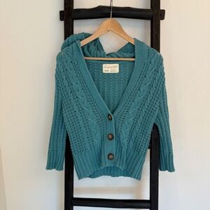 Y2K Aeropostale Babydoll Style Teal Cable Knit Cardigan Sweater M